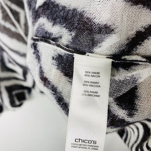 Chico's Size Large 12 2 Modern Diamond Mona Open Cardigan Sweater Brown White - Picture 4 of 5